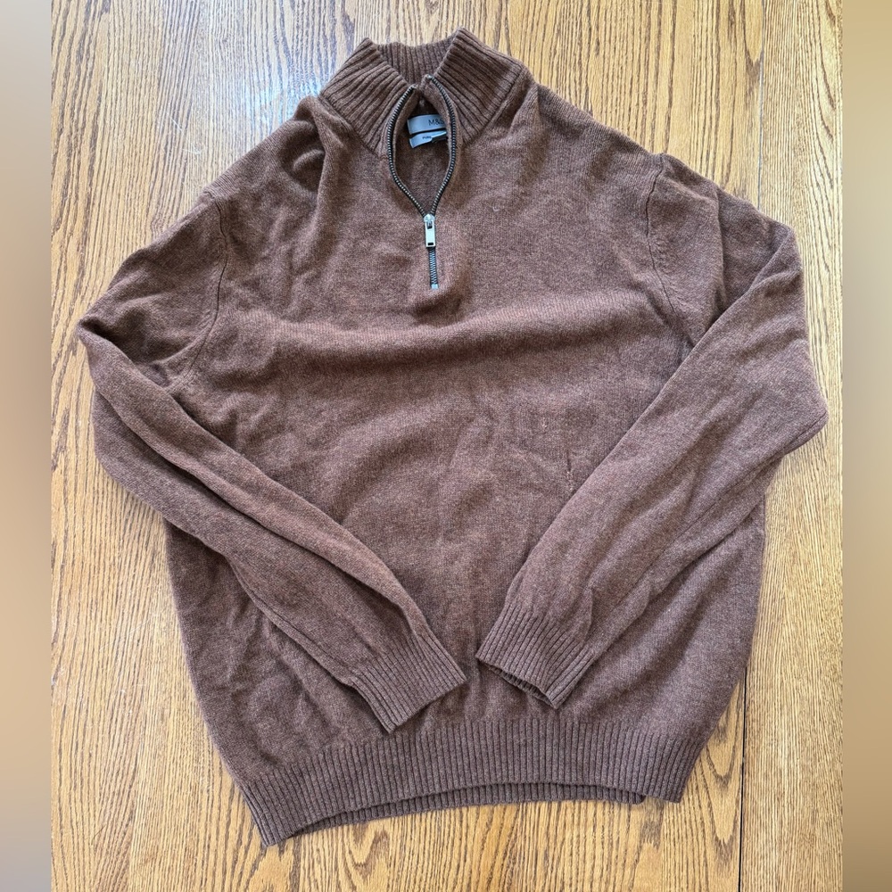 100% Pure Lambswool Wool 1/4 quarter zip Men's Chestnut Brown Half-Zip Sweater